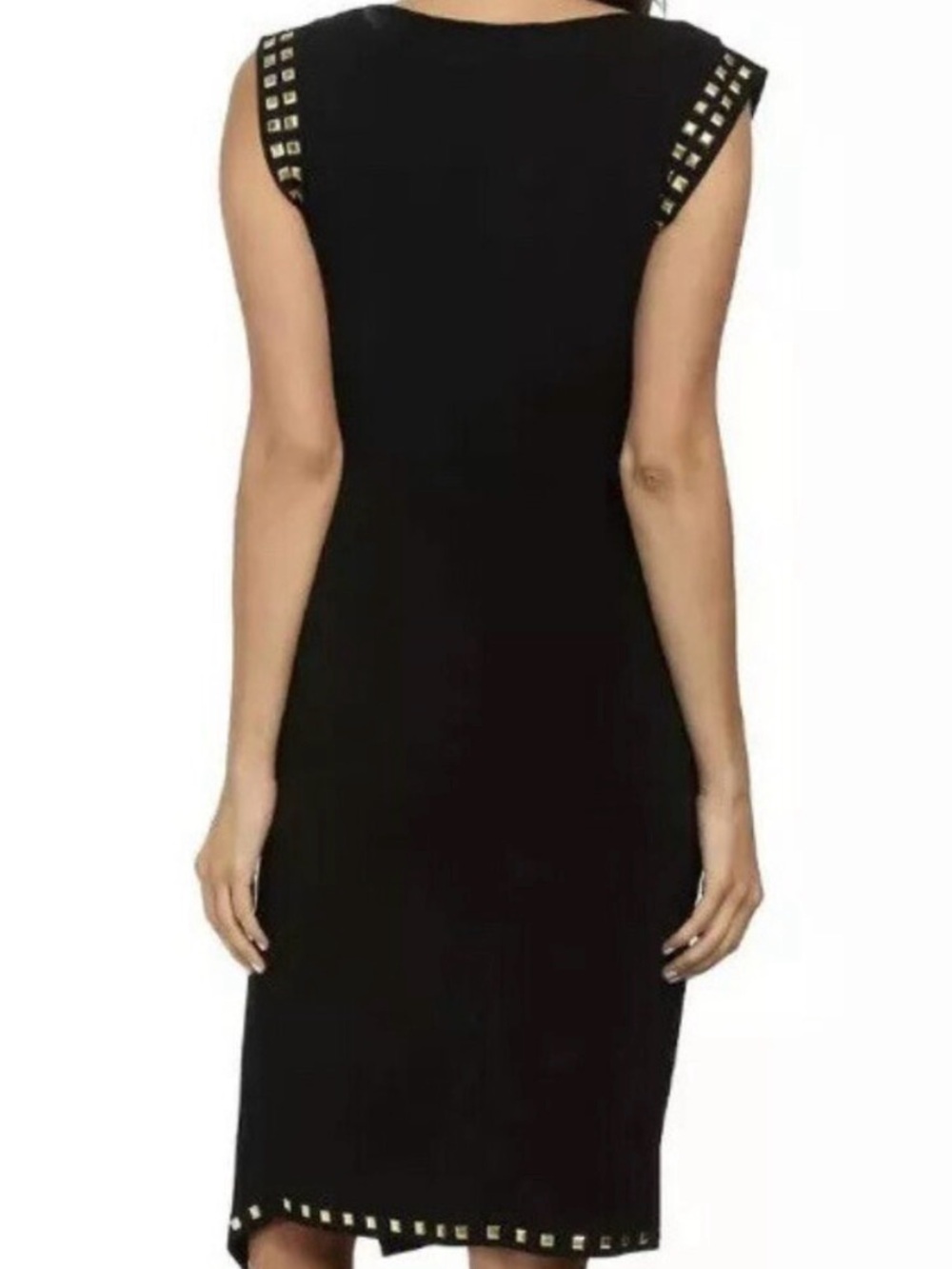 Joseph Ribkoff  Black Studded
Sleeveless Ruched Side Slit
Sheath Dress - Picture 3 of 5